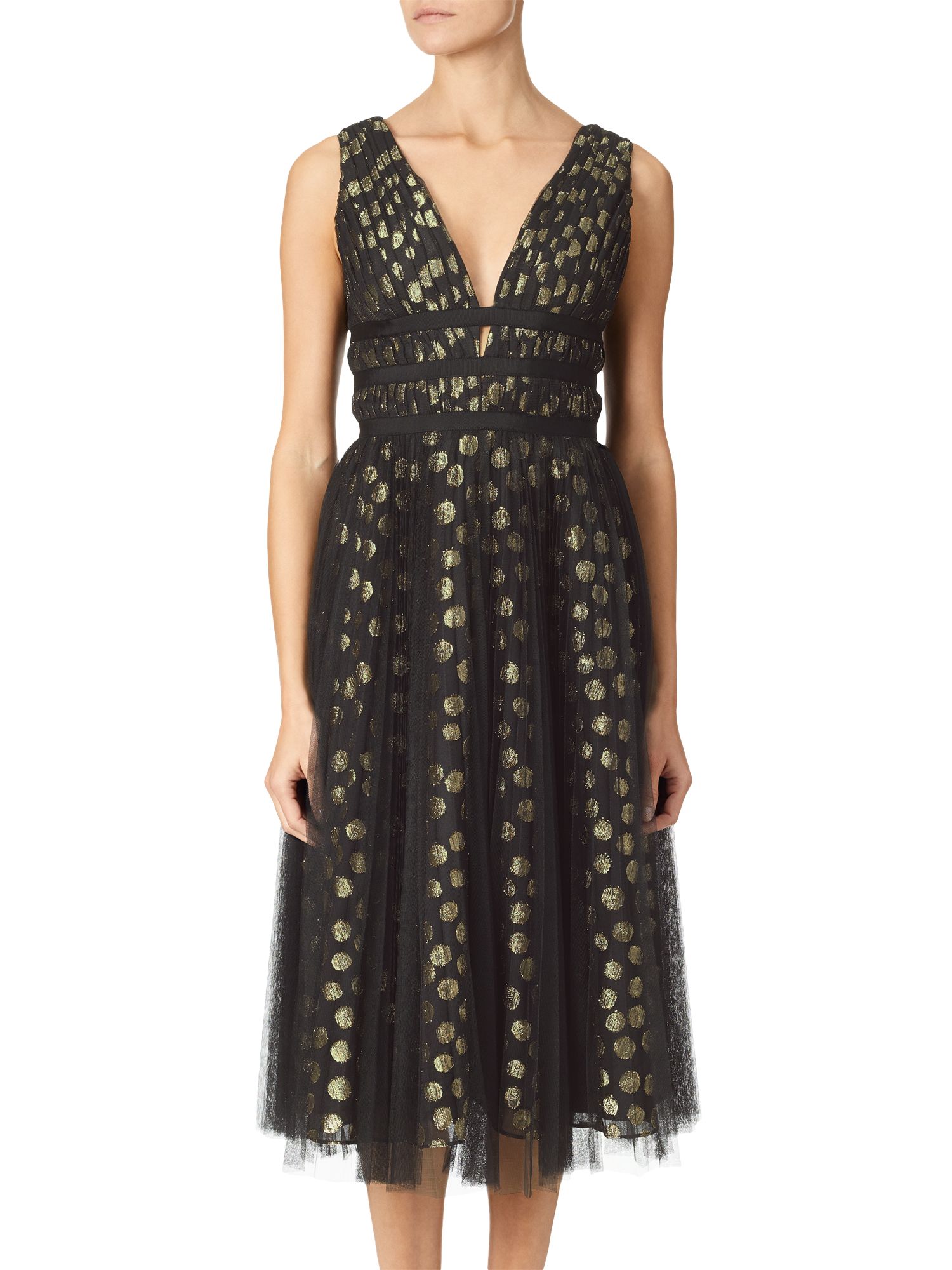 Adrianna Papell Clip Dot Dress, Black/Gold