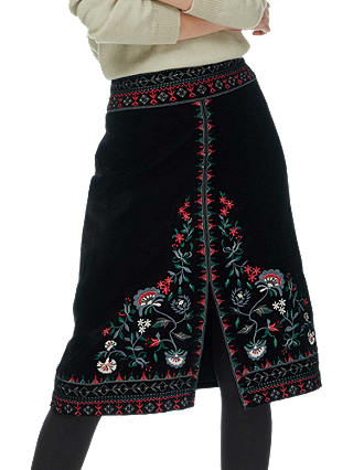 Brora Velvet Embroidered Skirt, Black