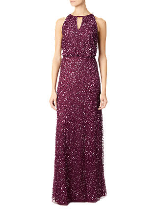 Adrianna Papell Long Fully Beaded Gown, Black Cherry