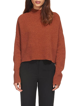 Whistles Funnel Cropped Neck Wool Jumper, Rust