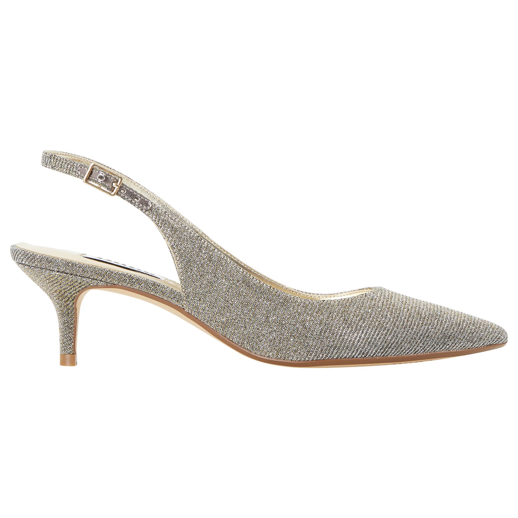 Dune Casandra Kitten Heel Slingback Court Shoes, Gold Fabric, 6