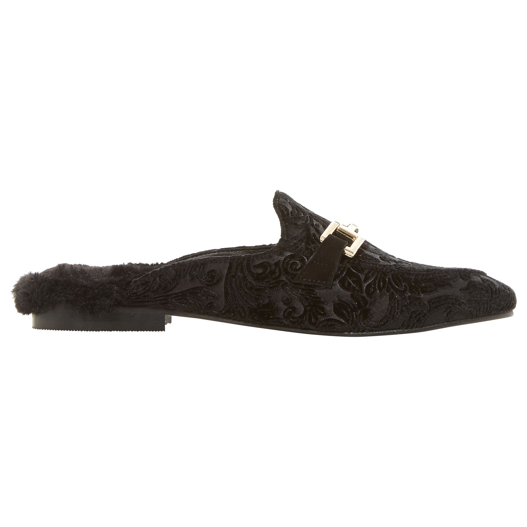 Dune Gole Mule Faux Fur Lined Loafers, Black, 5