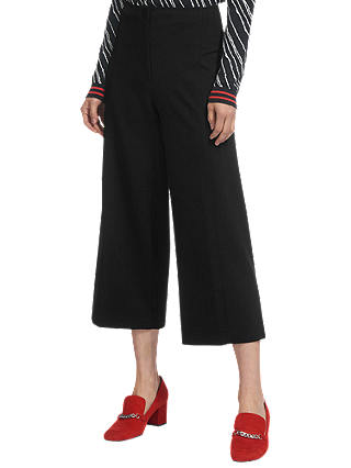 Whistles Ponte Wide Leg Cropped Trousers, Black