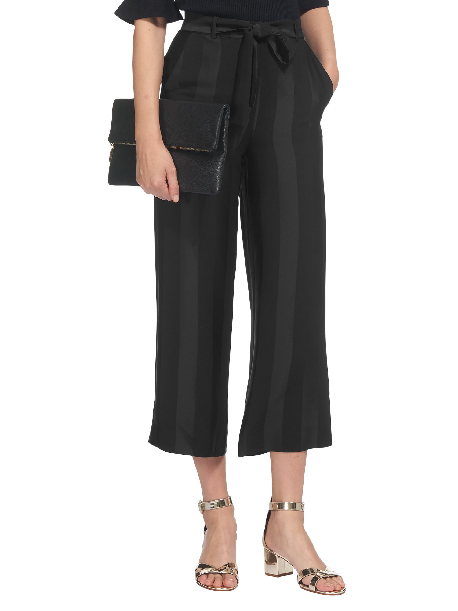 black satin cropped trousers