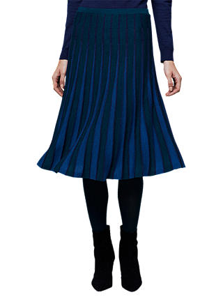 East Merino Pleat Stripe Skirt, Ink