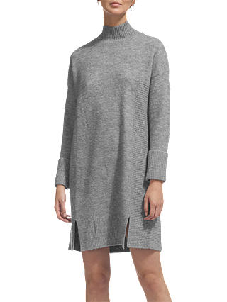Whistles Funnel Neck Casual Knit Dress, Grey Marl