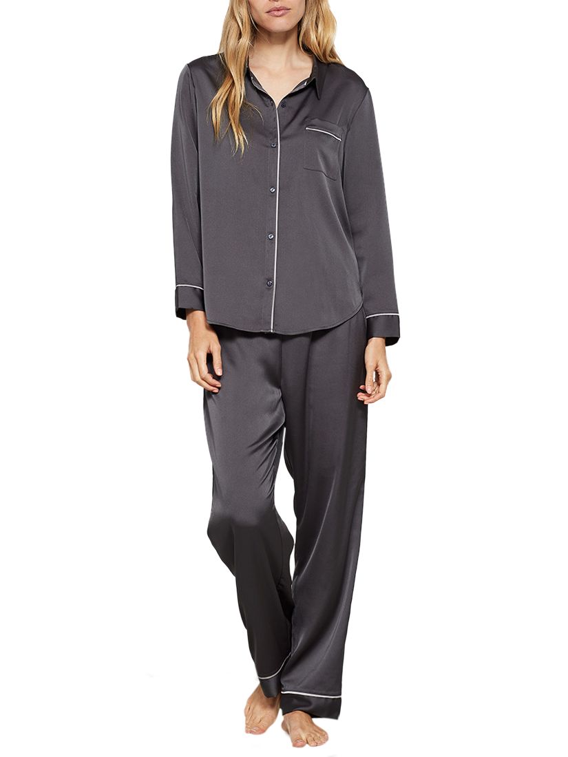 Hygge by Mint Velvet Satin Pyjama Set, Dark Grey