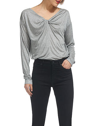 Whistles Twist Front T-Shirt, Grey Marl