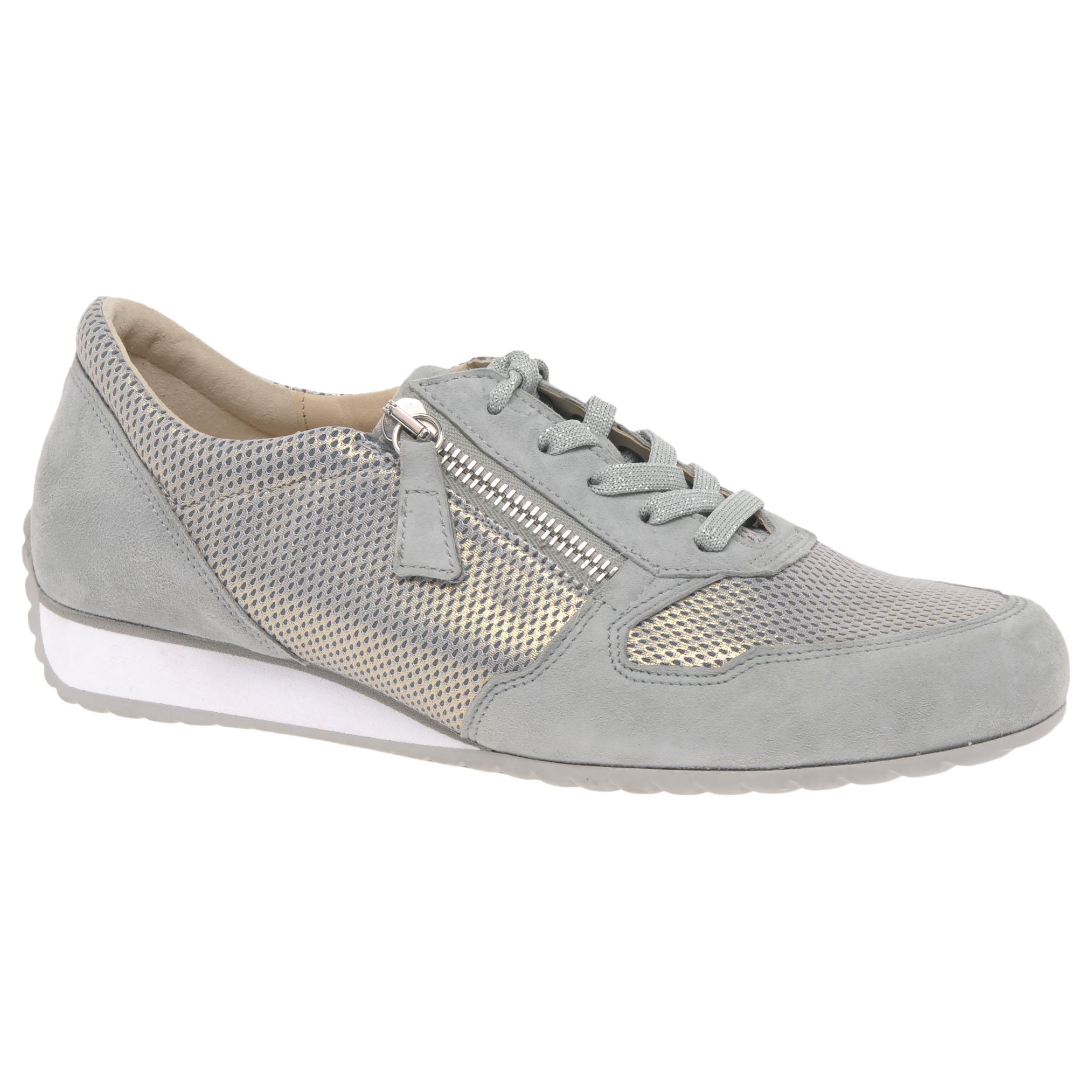 Gabor Maybelle Wide Fit Lace Up Trainers, Light Grey Suede