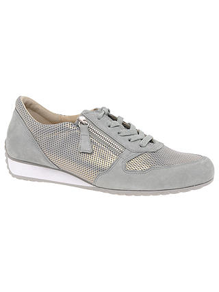 Gabor Maybelle Wide Fit Lace Up Trainers, Light Grey Suede