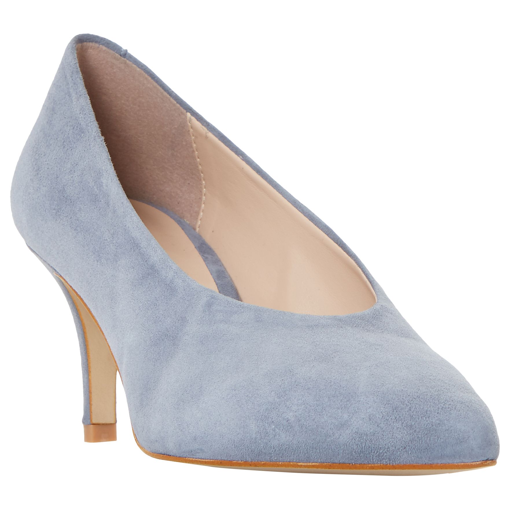 Dune Amorell Kitten Heeled Court Shoes, Grey Suede at John Lewis & Partners