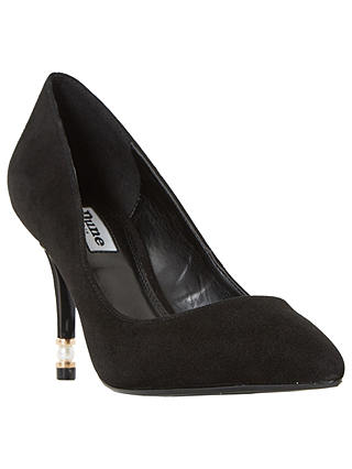 Dune Brioney Faux Pearl Stiletto Heeled Court Shoes, Black Suede