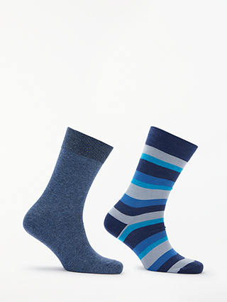 John Lewis & Partners Made in Italy Bold Stripe Socks, Pack of 2, Blue/Navy