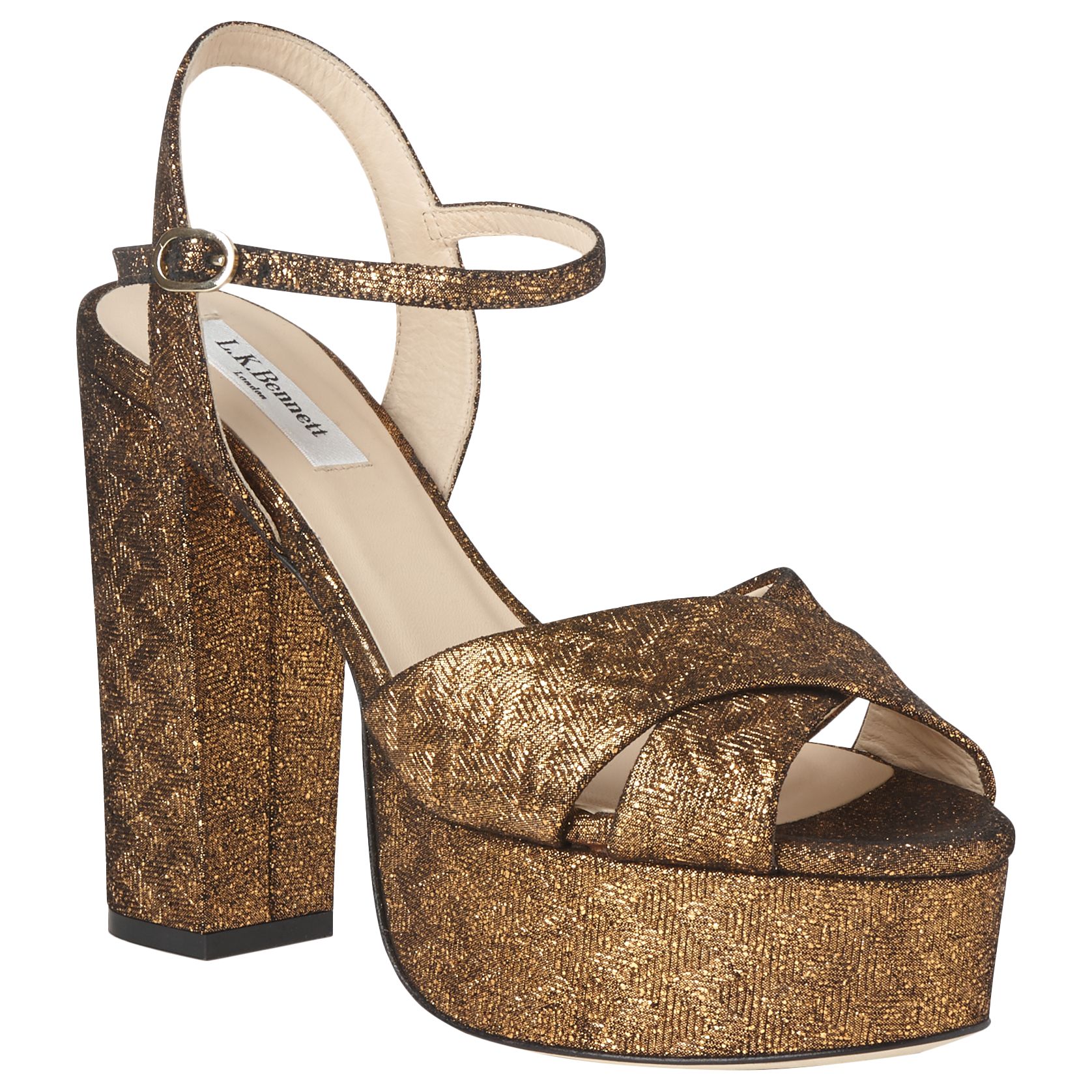 L.K. Bennett Elle High Block Heel Platform Sandals | Warm Gold at John ...