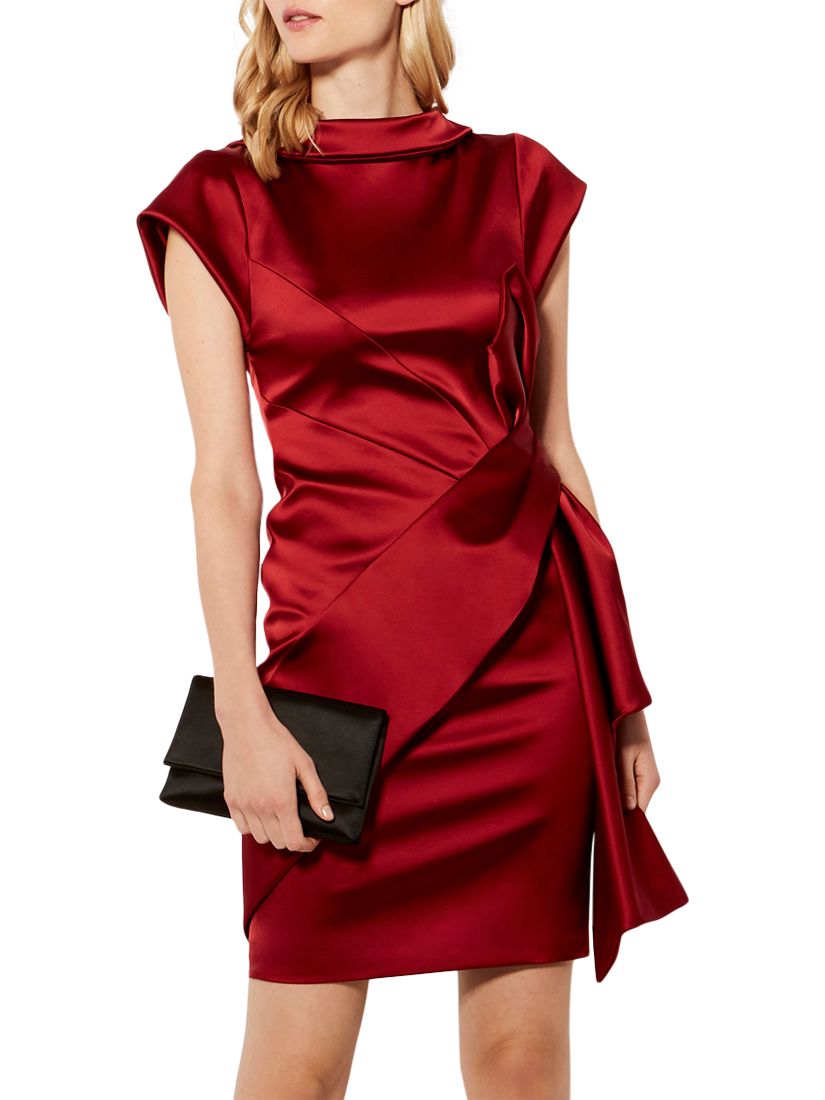 Karen Millen Satin Drape Dress, Dark Red