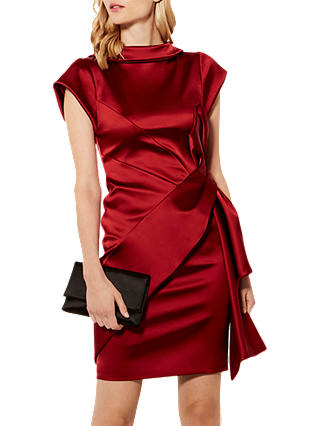 Karen Millen Satin Drape Dress, Dark Red