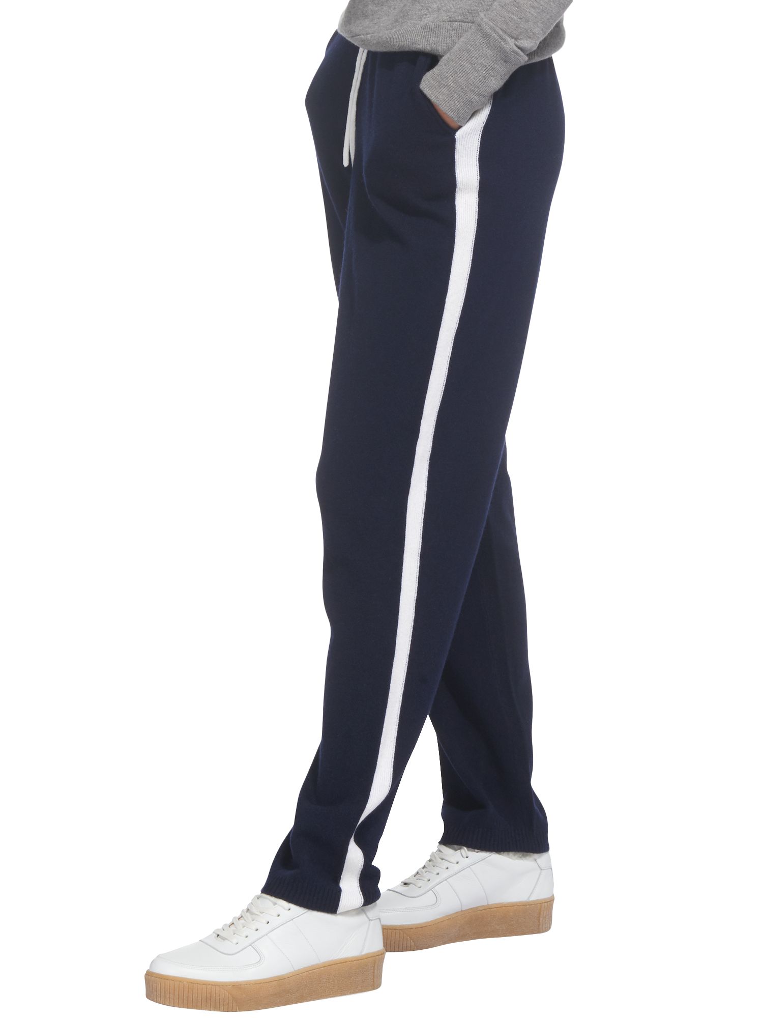 Whistles Wool Cashmere Mix Side Stripe Jogger Trousers, Navy, L