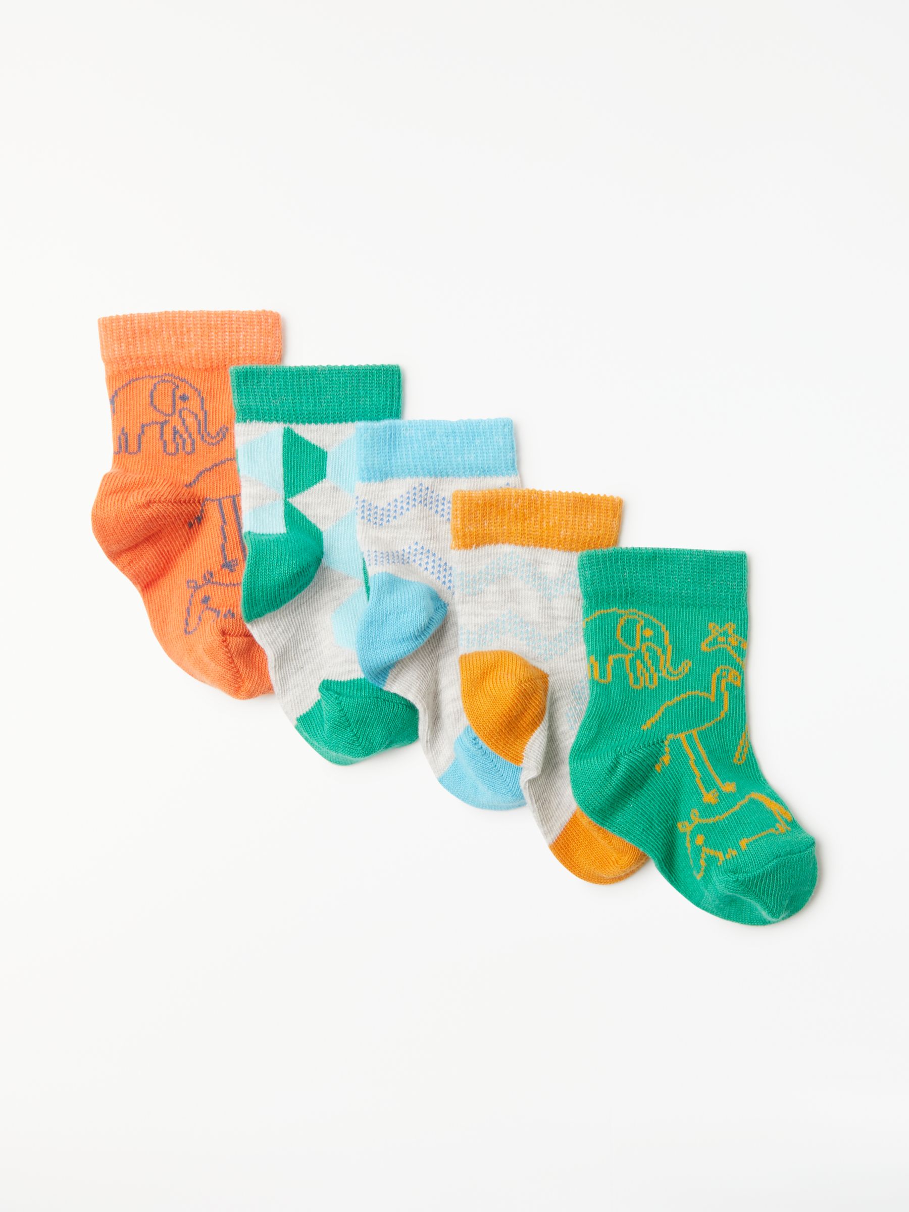 John Lewis & Partners Baby Cotton Rich DNA Print Socks, Pack of 5, Multi, Newborn