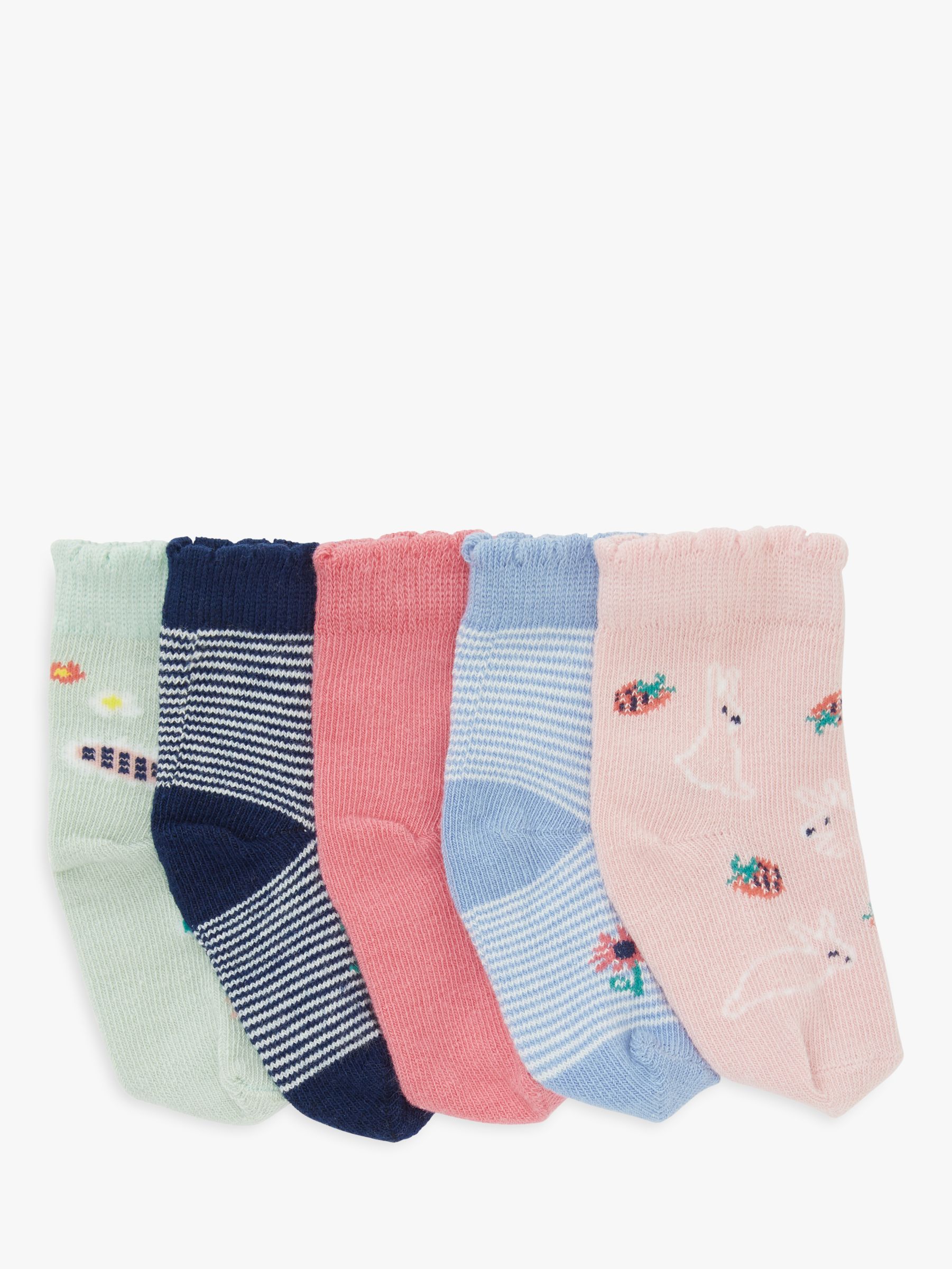 John Lewis & Partners Baby Cotton Rich Bunny Socks, Pack of 5, Multi, Newborn