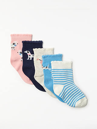 John Lewis & Partners Baby Dog Socks, Pack of 5, Multi