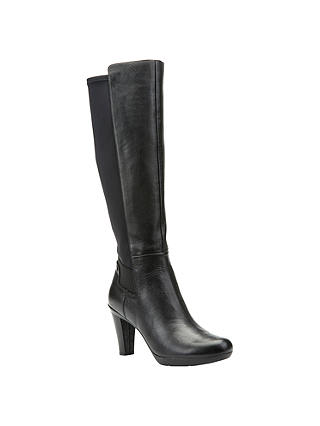 Geox Inspiration Block Heeled Knee High Boots, Black Leather
