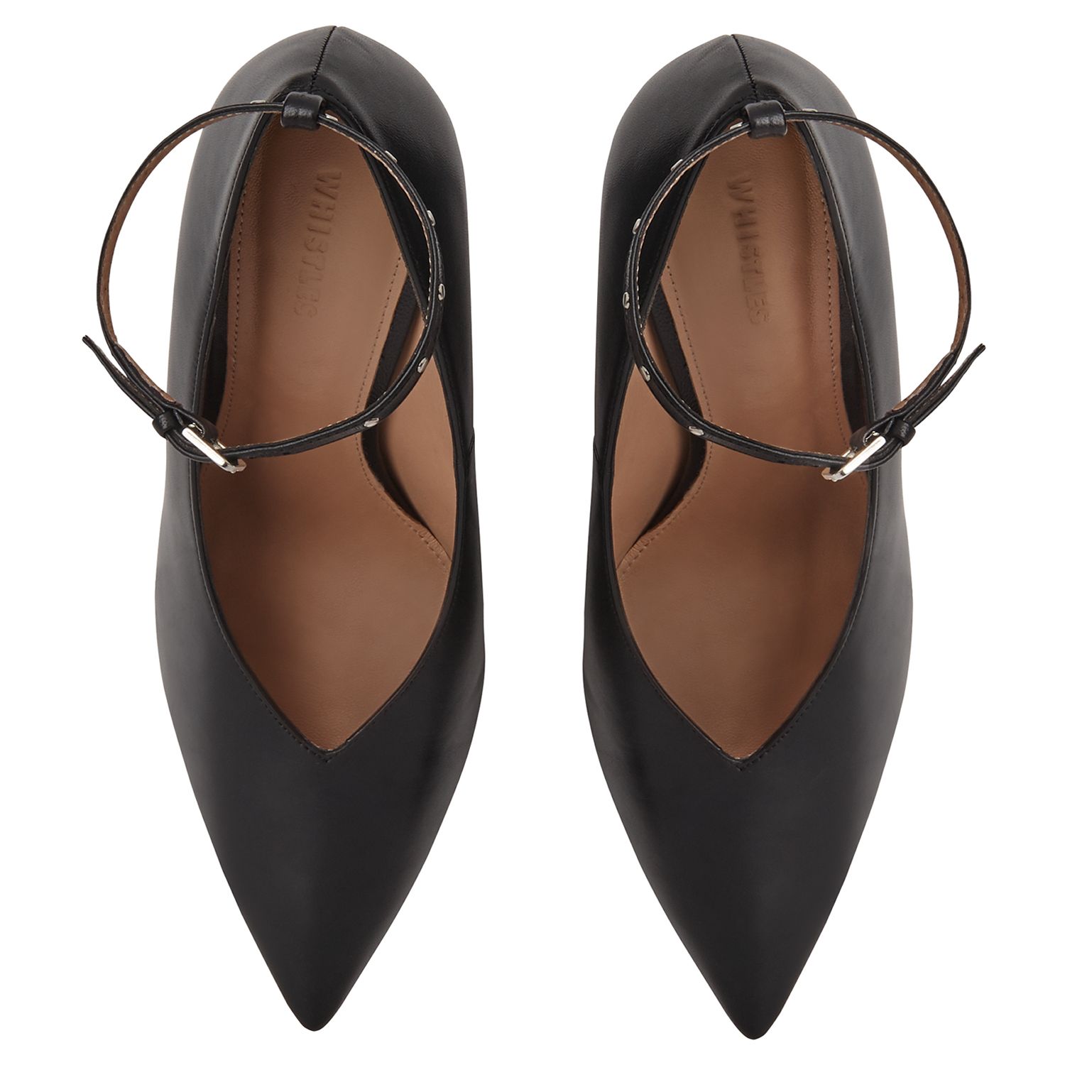 Whistles Compton Pointed Toe Court Shoes, Black Leather