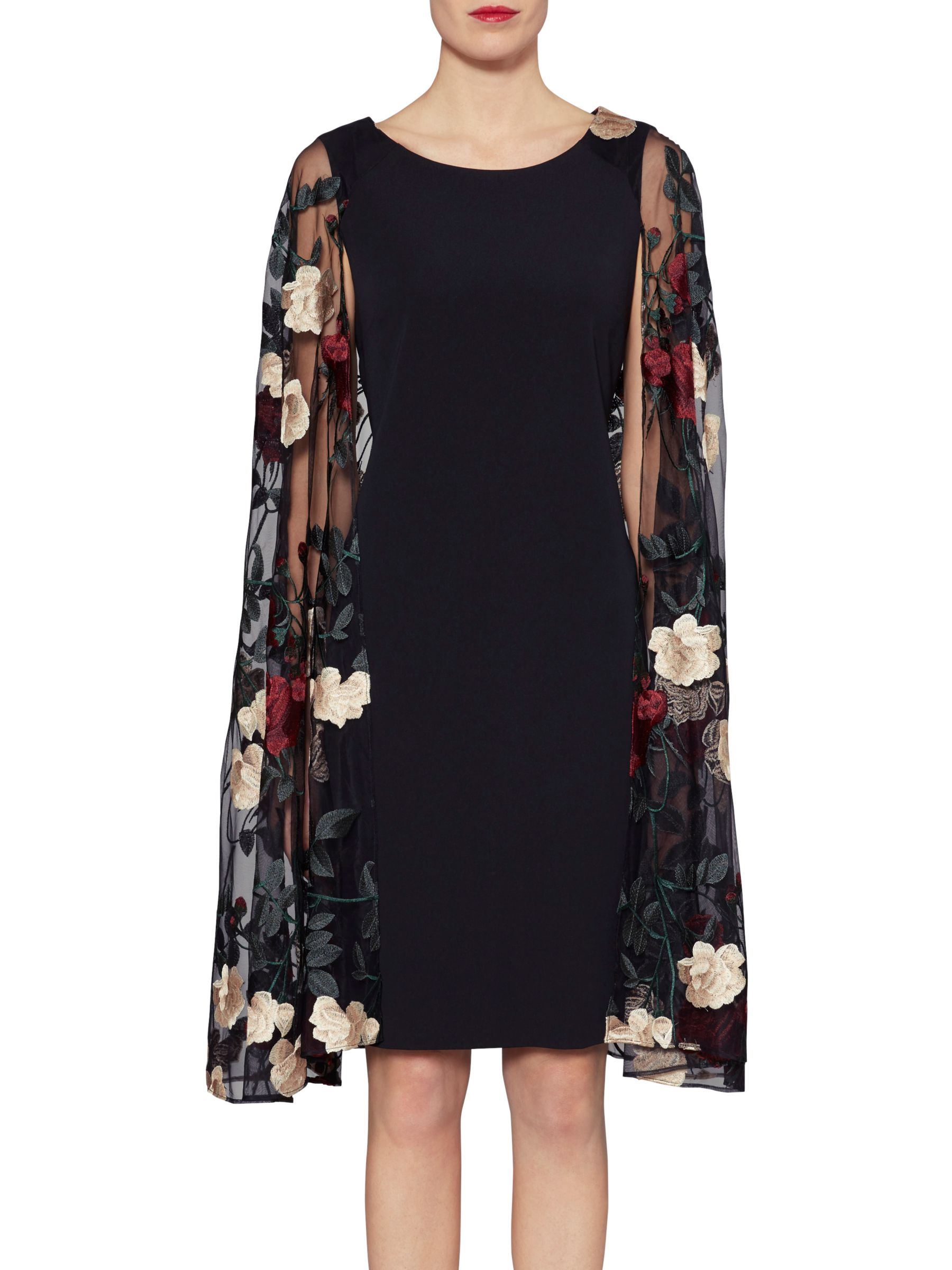 Gina Bacconi Melissa Embroidered Cape Dress, Black