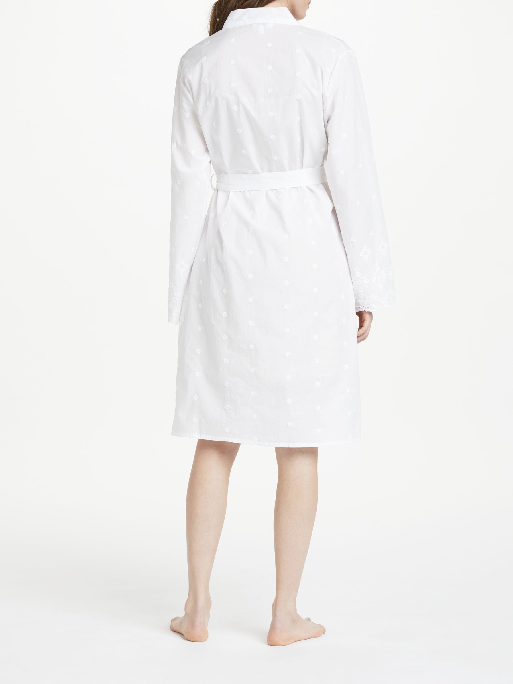John Lewis Partners Broderie Anglaise Cotton Dressing Gown White At John Lewis Partners