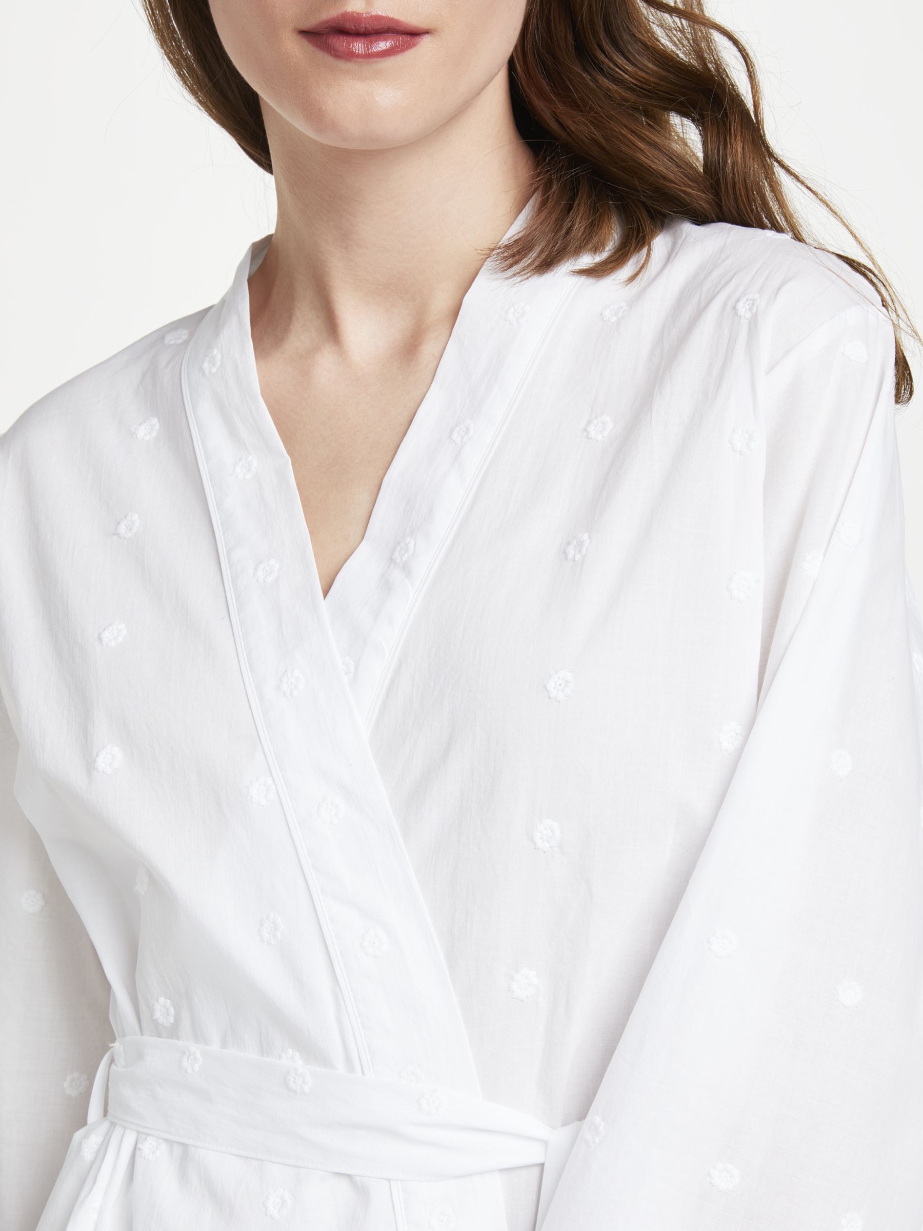 John Lewis Partners Broderie Anglaise Cotton Dressing Gown White At John Lewis Partners
