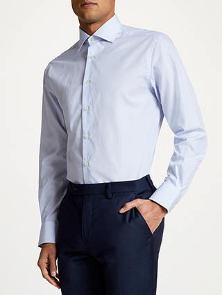 Smyth & Gibson Fine Bengal Stripe Contrast Trim Contemporary Fit Shirt, Sky