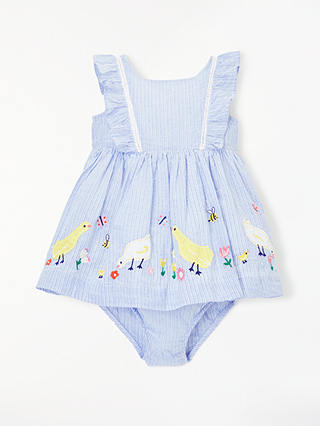 John Lewis & Partners Baby Duck Border Dress and Knickers, Blue