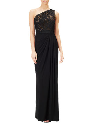 Adrianna Papell One Shoulder Lace Jersey Dress, Black/Copper