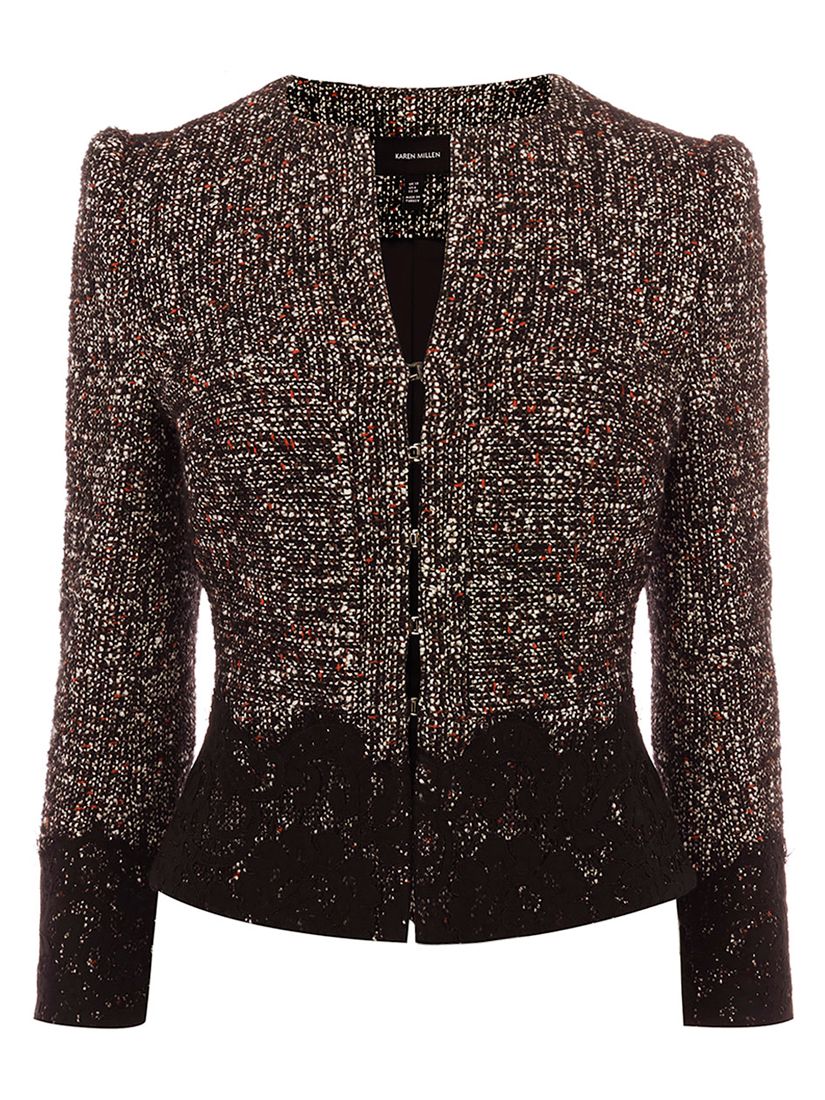 Karen Millen Tweed And Lace Jacket, Black/Multi at John Lewis & Partners