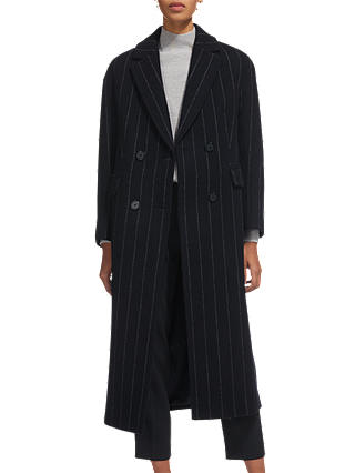 Whistles Double Breasted Maxi Coat, Navy Stripe