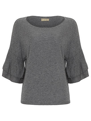 Phase Eight Damia Double Frill Sleeve Knit Top, Grey