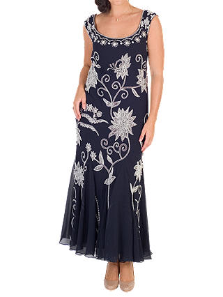 Chesca Embroidered Beaded Dress, Navy/Ivory