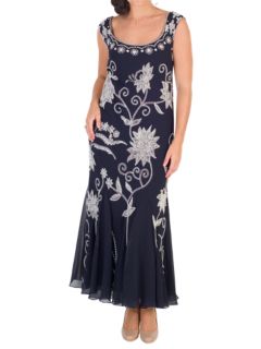 Chesca Embroidered Beaded Dress, Navy/Ivory, 12