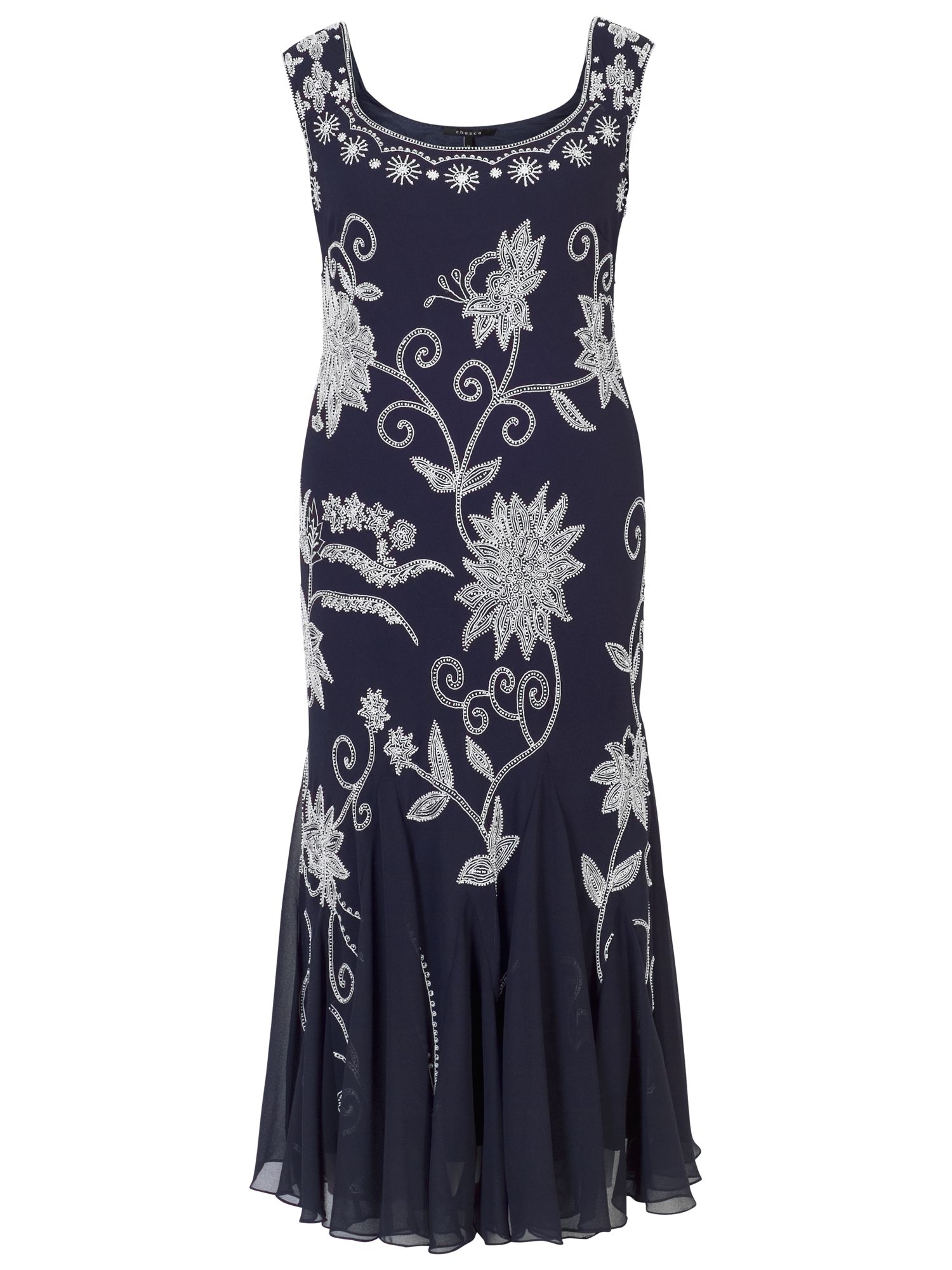 Chesca Embroidered Beaded Dress, Navy/Ivory at John Lewis & Partners