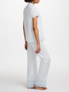 John Lewis & Partners Circle Flower Embroidered Pyjama Set, White/Blue, 8