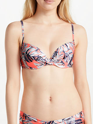John Lewis & Partners Madagascar Summer Heat Twist Bikini Top, Coral/Multi