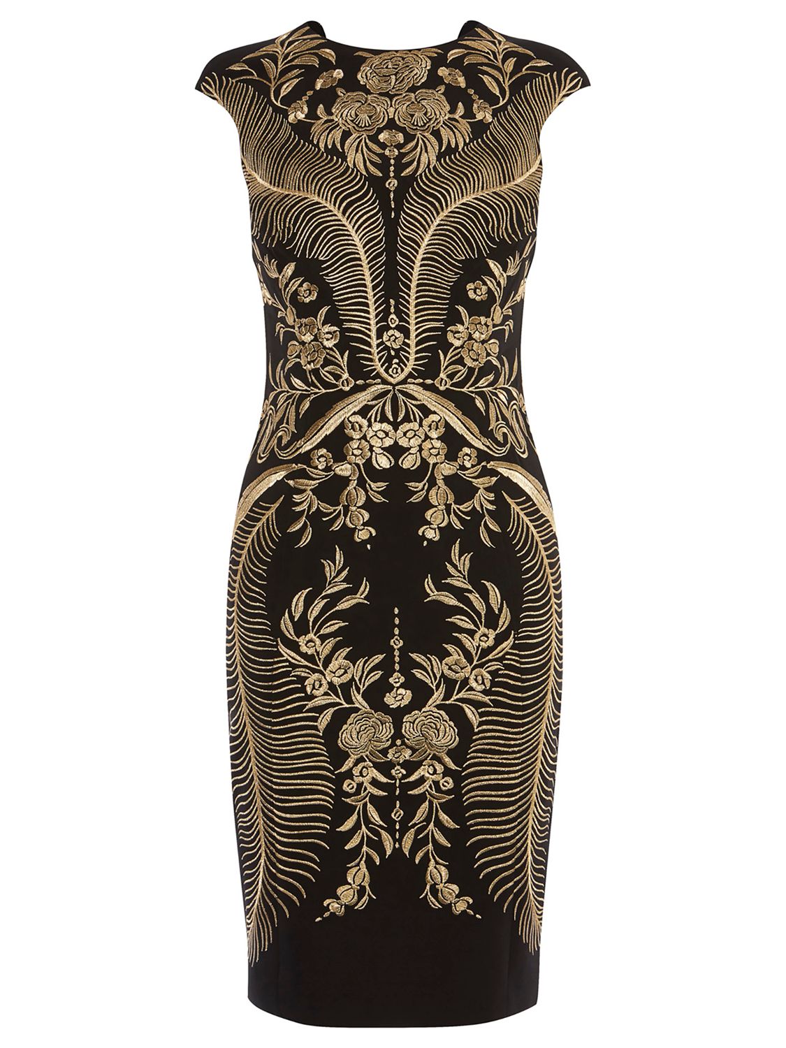Karen Millen Oriental Embroidered Dress, Black/Multi