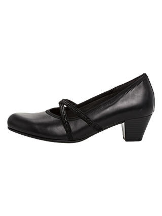 Gabor Sagan Extra Wide Fitting Cross Strap Court Shoes, Black Leather