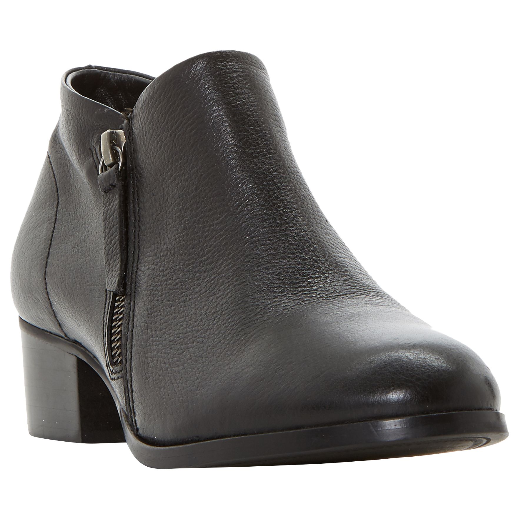 Dune Padington Block Heeled Ankle Boots, Black Leather, 4