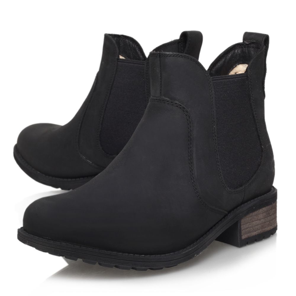 UGG Bonham Leather Low Block Heel Ankle Boots, Black Leather, 6