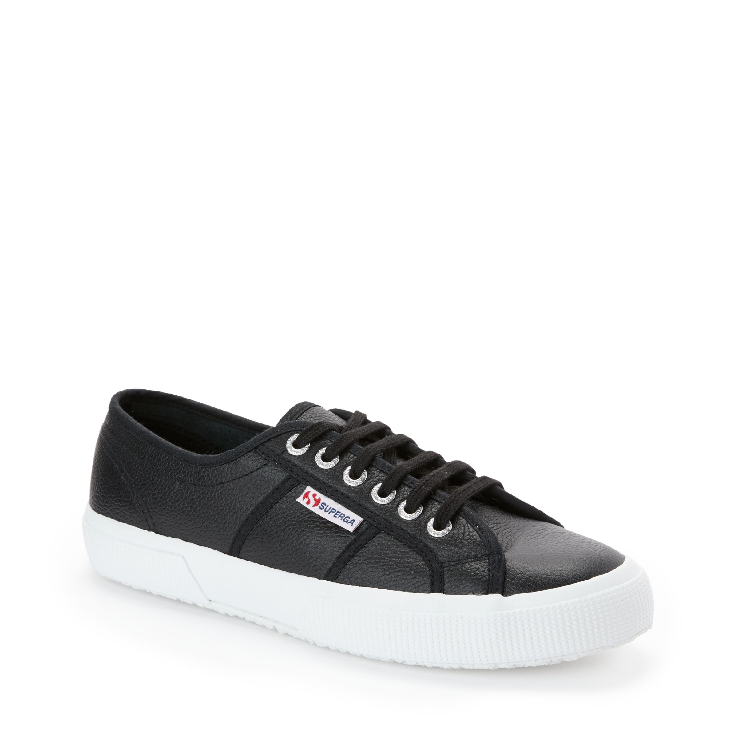 Superga 2750 Classic Trainer Plimsolls, Black/White Leather at John