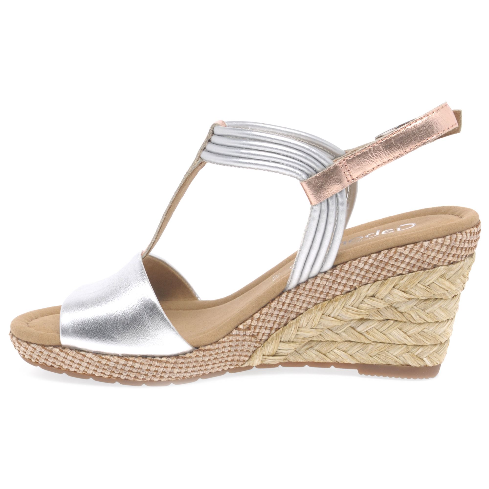 Gabor Jess Wide Fit Wedge Heeled Sandals, Silver Leather