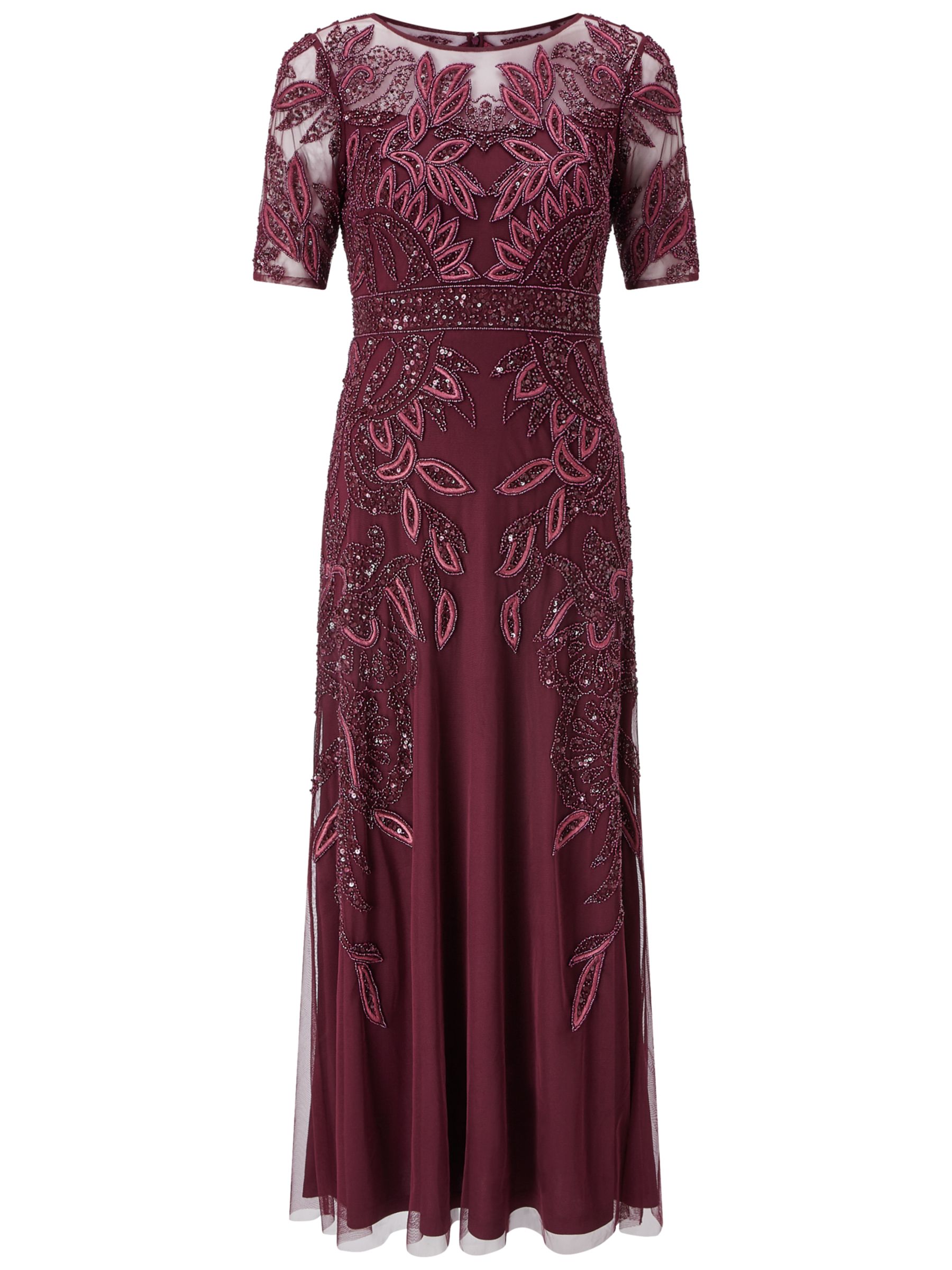 Adrianna Papell Petite Floral Beaded Long Gown, Cabernet