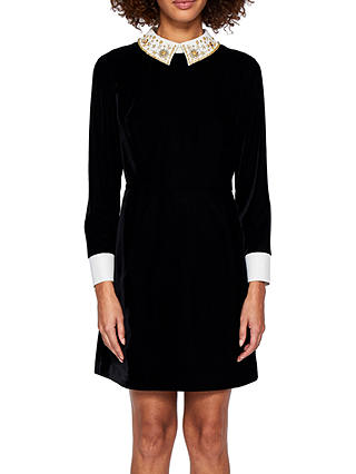 Ted Baker Sharali Embellished Collar Velvet Dress, Black