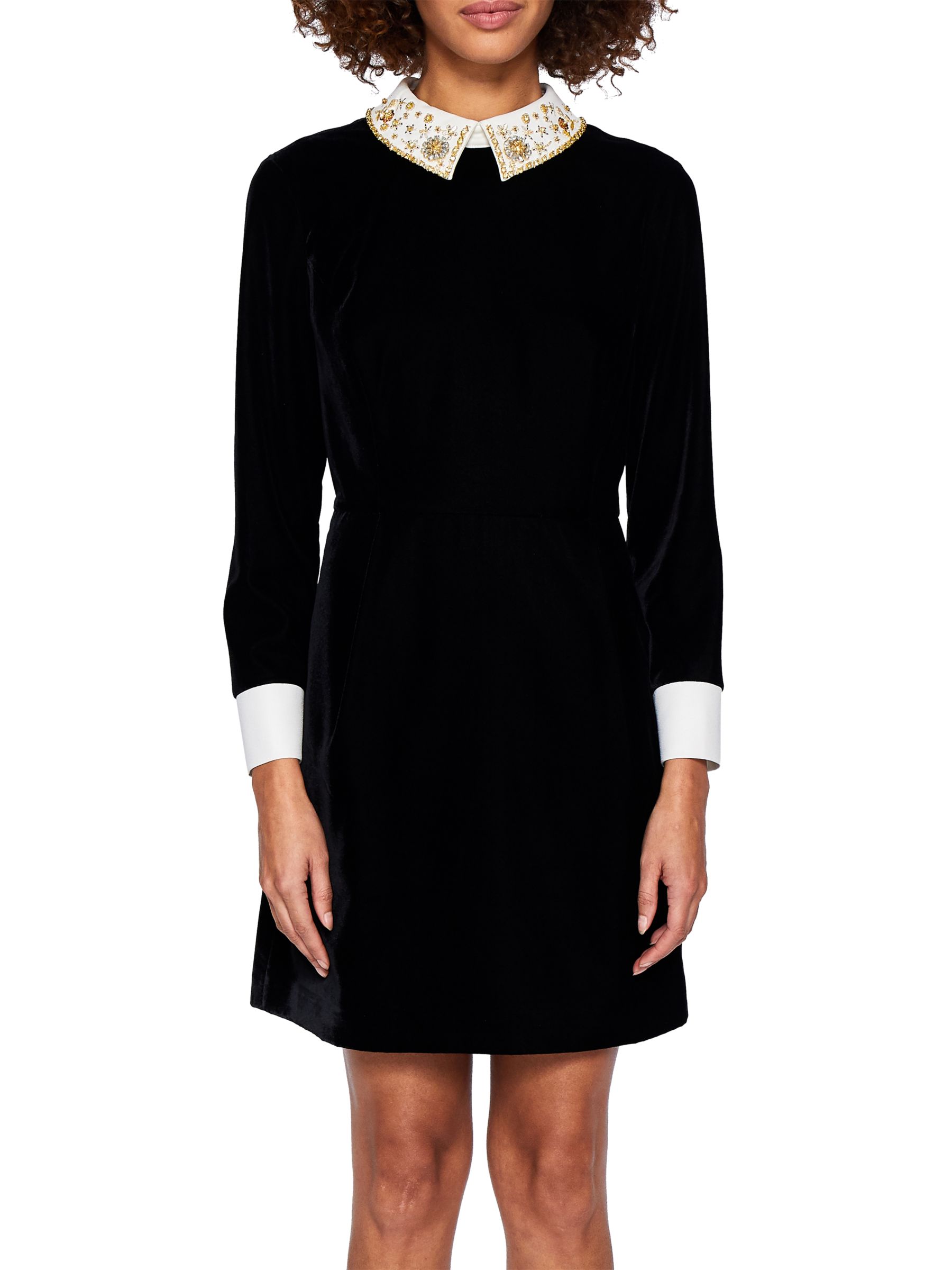 Baker Sharali Embellished Collar Velvet Dress, Black, 0