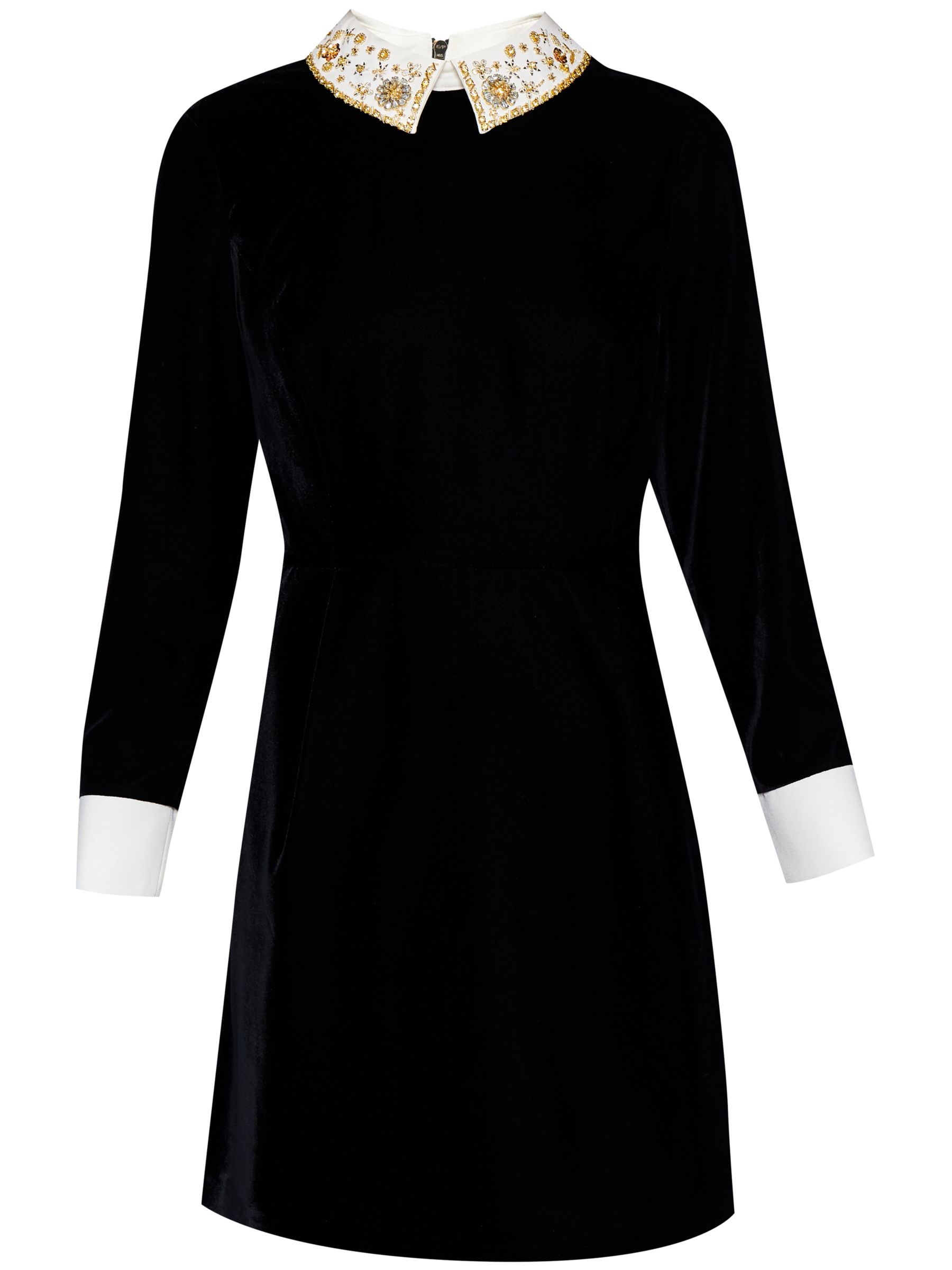 Ted Baker Sharali Embellished Collar Velvet Dress, Black, 0